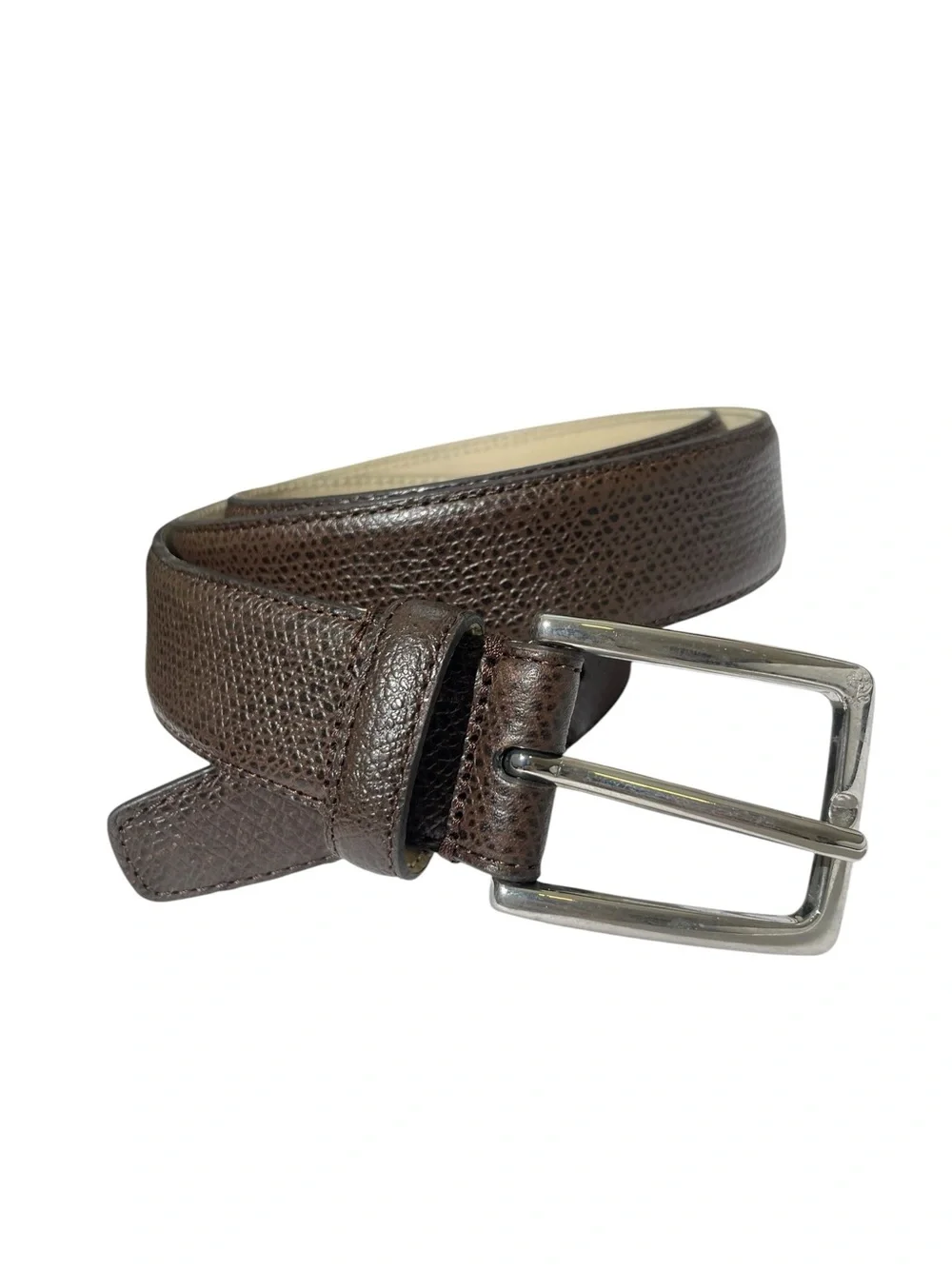 Brooks Brothers Pebbled Brown ITALIAN LEATHER Belt Men's Sz 44 Silver Buckle